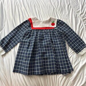 90s Toddler Long-Sleeve Checkered Smock Dress